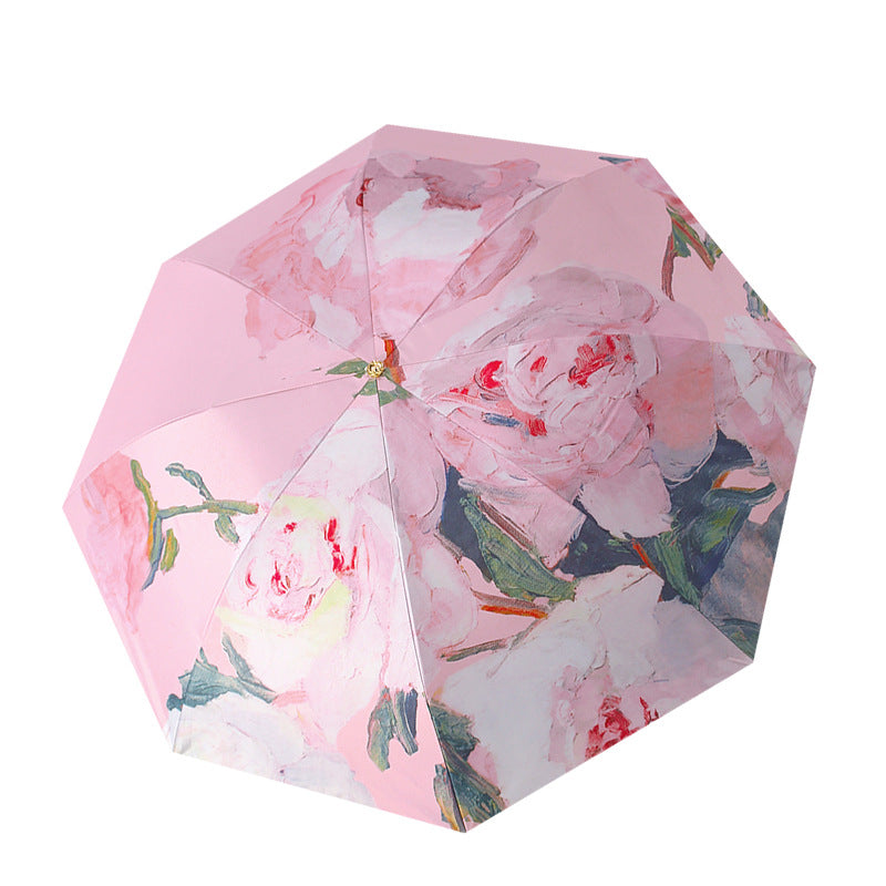 Damen Eleganter Falt-Regenschirm mit floralen Akzenten Brehn