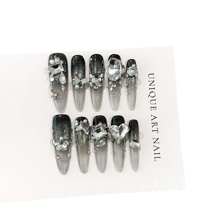 Glamouröses Stiletto Press-On Nageldesign-Set mit Kristallakzenten