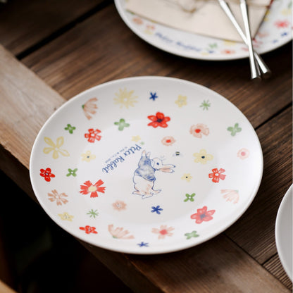 Kinder-Teller aus Porzellan mit Hasenillustration und Blumendekor