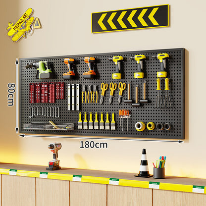 Wandmontierter perforierter Metallwerkzeug-Pegboard-Organizer mit Magnetstreifen und Mehrfachhaken