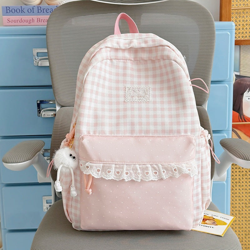 Süßes Gingham-Muster-Schulrucksack