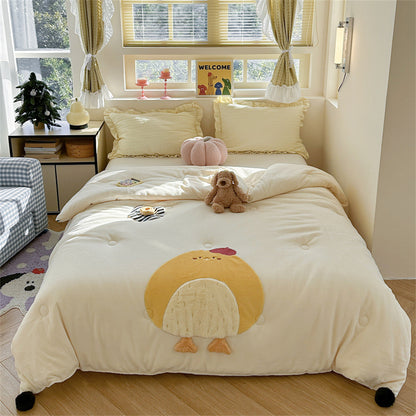 Plüsch Applikation Teddy Mikrofaser Bettbezug Set