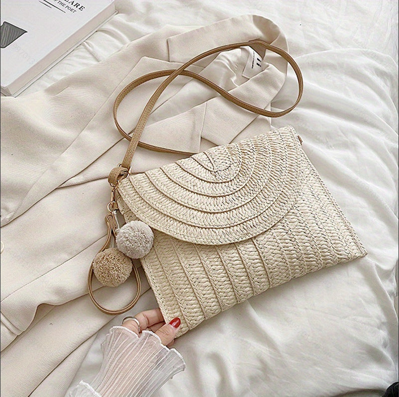 Handtasche Aus Hochwertigem Geflochtenem Bast mit Elegantem Klappenverschluss Brehn