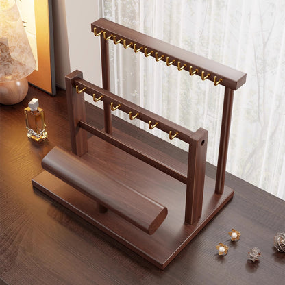 Holz-Dual-Tier-Schmuck-Organizer-Ständer mit Halskettenhaken und Armband-Präsentationsstange