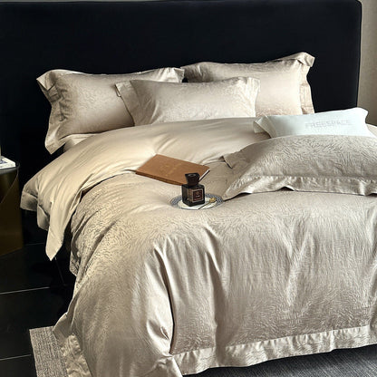 Umkehrbare strukturierte Sateen-Jacquard Bettbezugset mit Satin Saum und Kissenbezügen