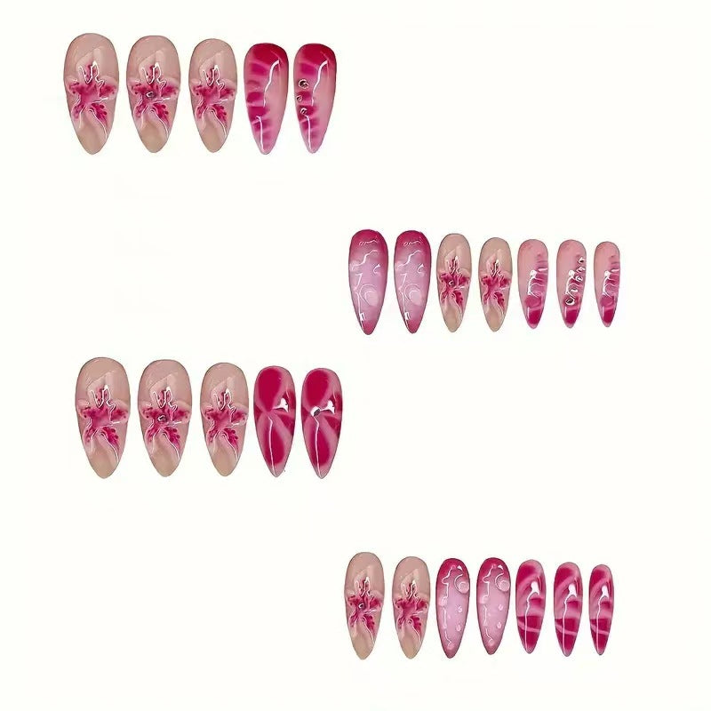 Künstlerische Stiletto Nail Enhancements mit aufwendigem Blumenmuster Brehn