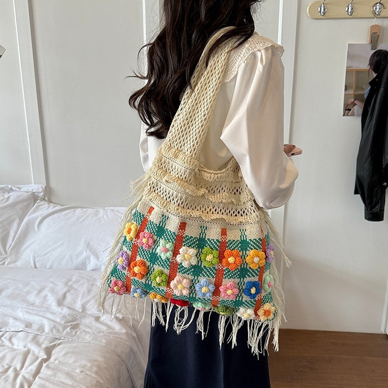 Handgefertigte Floral Häkel Tote Brehn