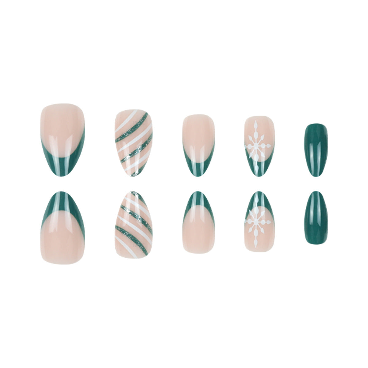 Premium Stiletto Press-On Nagelkunst Set mit Schneeflocken- und Streifendesign Brehn