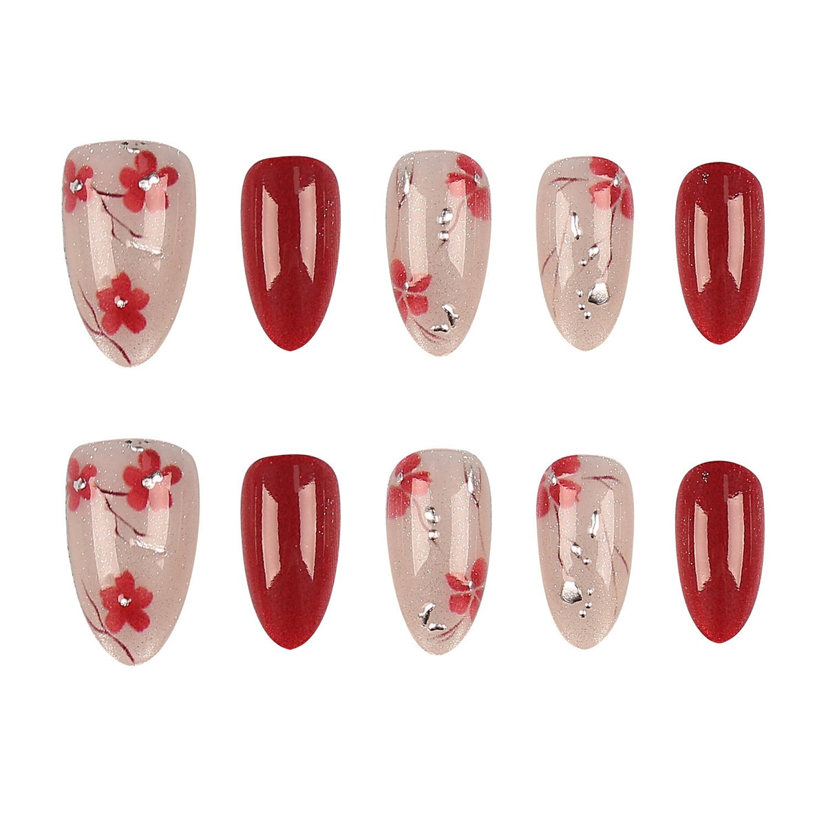 Floral Accent Press-On Nail Tips Set