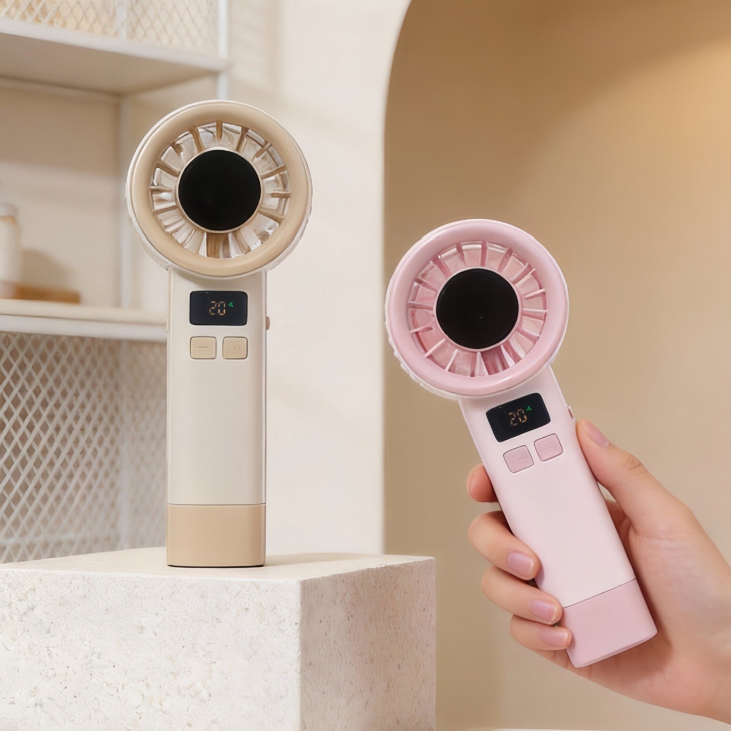 Frauen Tragbarer Handventilator mit Digitalem Temperaturdisplay Brehn