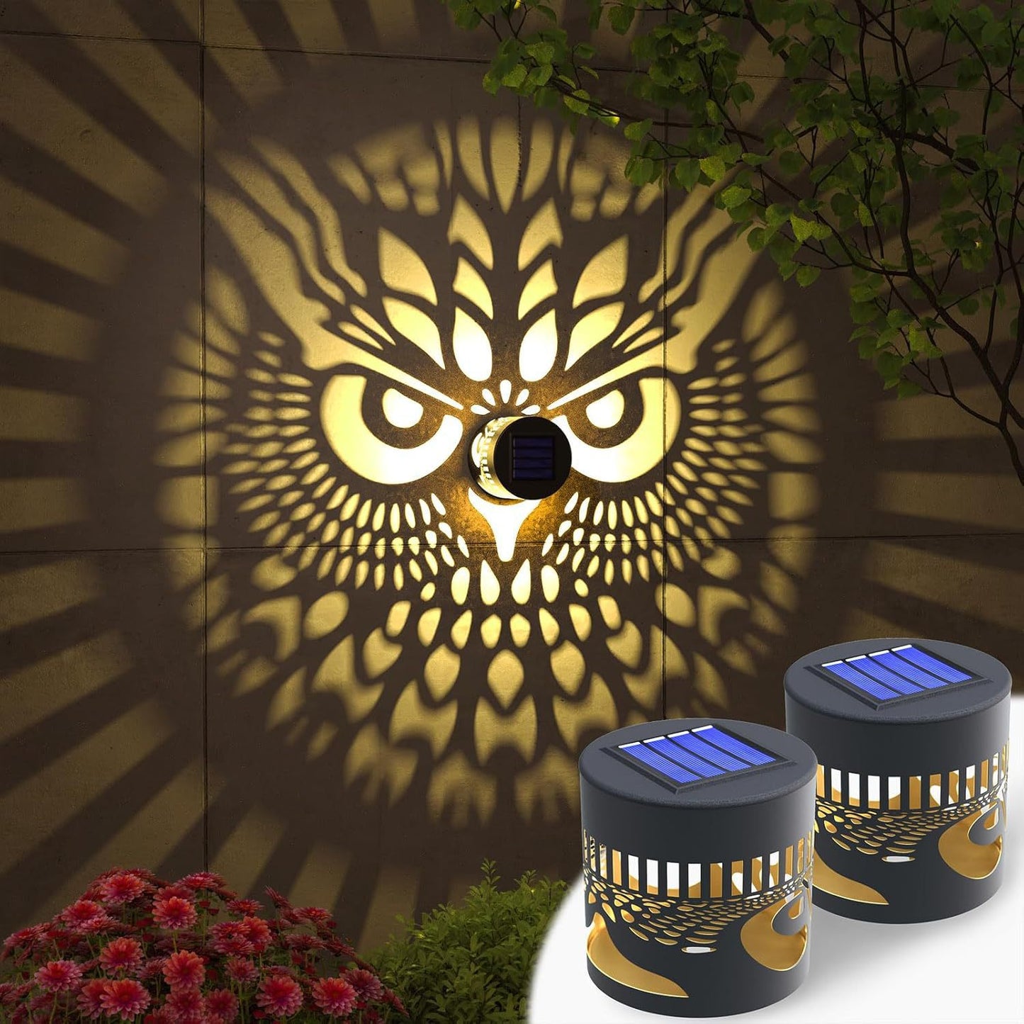 Outdoor Mandala Solar-Projektionswandlichter mit gemustertem Metallgehäuse und automatischem Dämmerungs-zu-Dawn-Sensor Brehn
