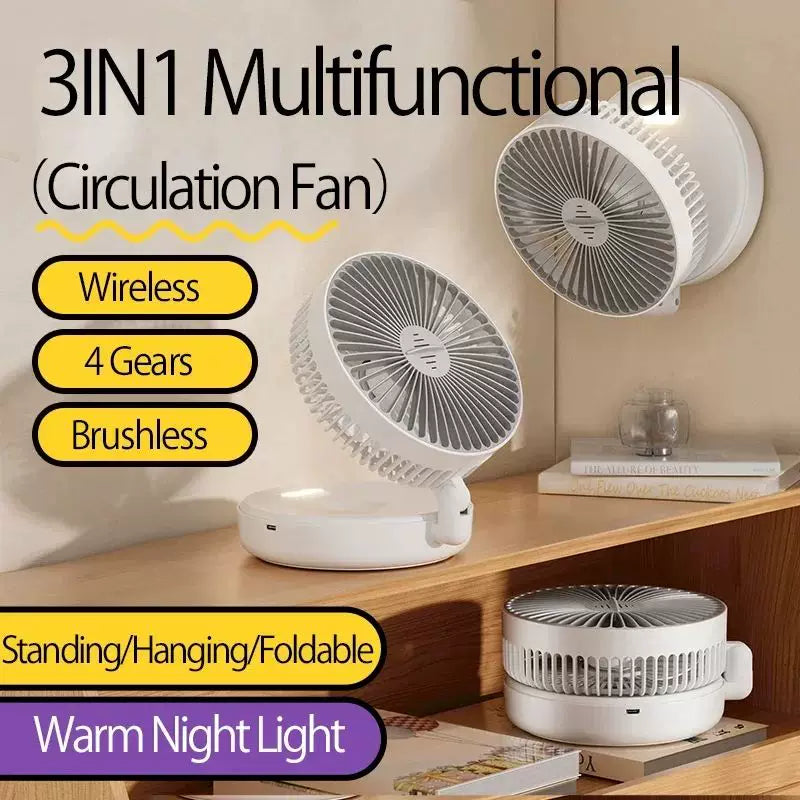 Unisex Einheitsgröße kompakt faltbarer wiederaufladbarer USB Typ C Schreibtischventilator mit verstellbarem Neigungswinkel und integrierter LED-Nachtlampe Brehn