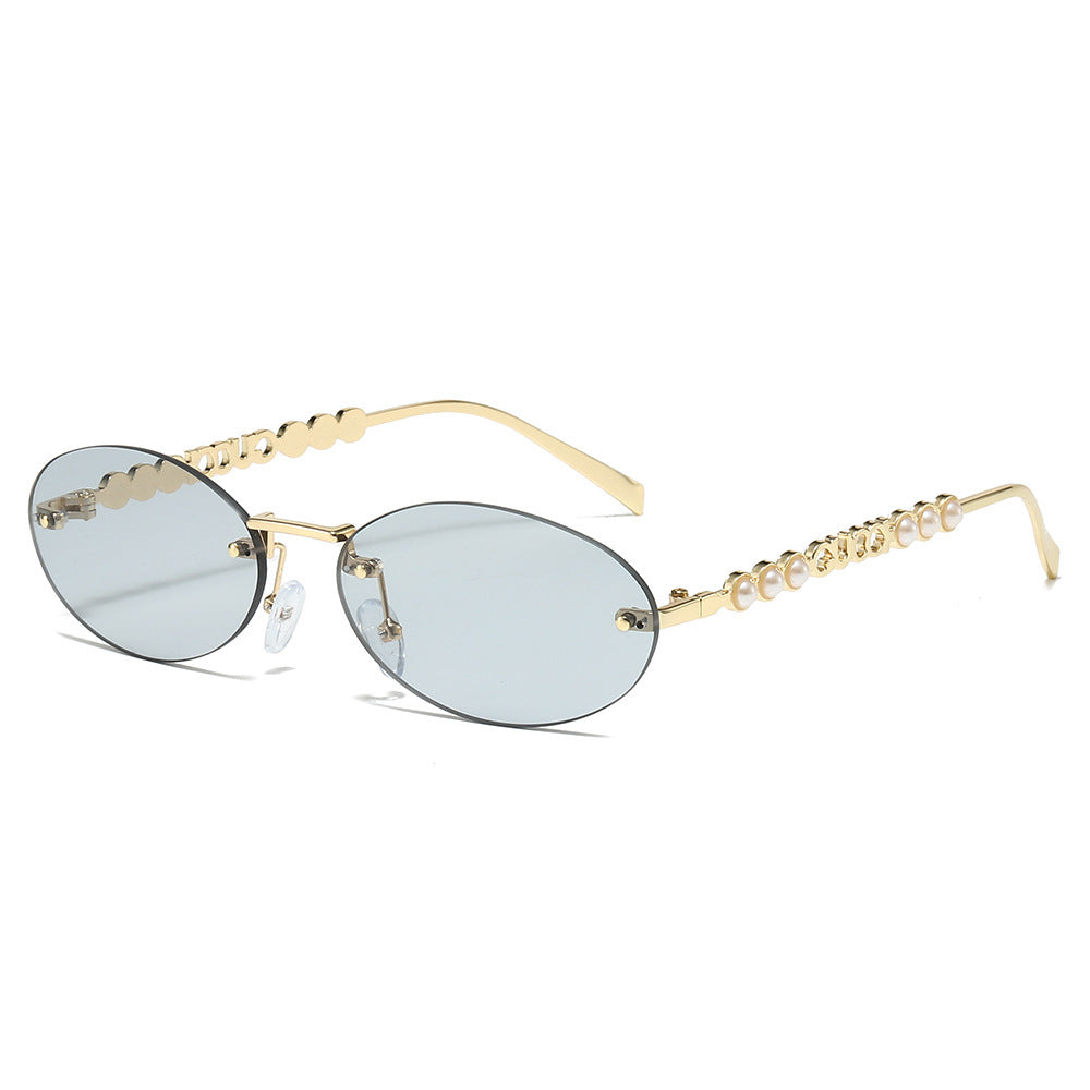 Damen modische Sonnenbrille mit ovalem Rahmen und perlenverzierten Bügeln Brehn