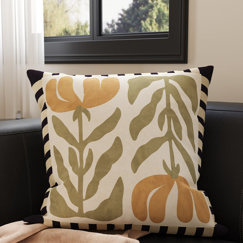 Velvet Bamboo Leaf Square Throw Pillow Cover with Hidden Zipper