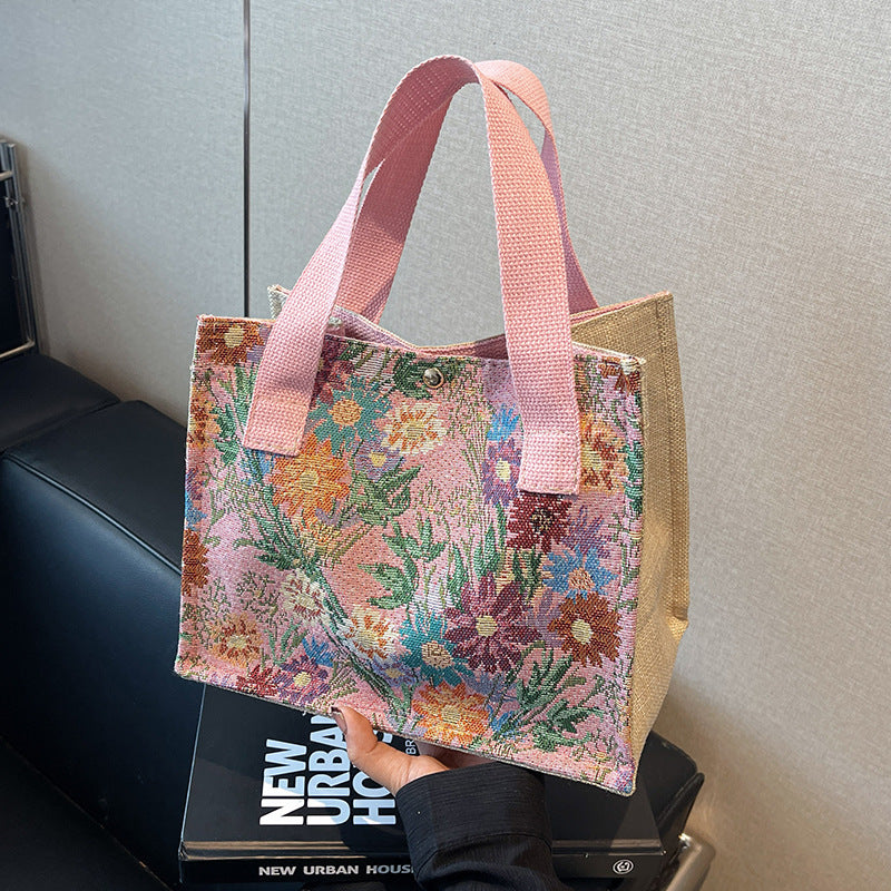 Blumen bestickte Canvas-Shopper-Tasche  1790616925