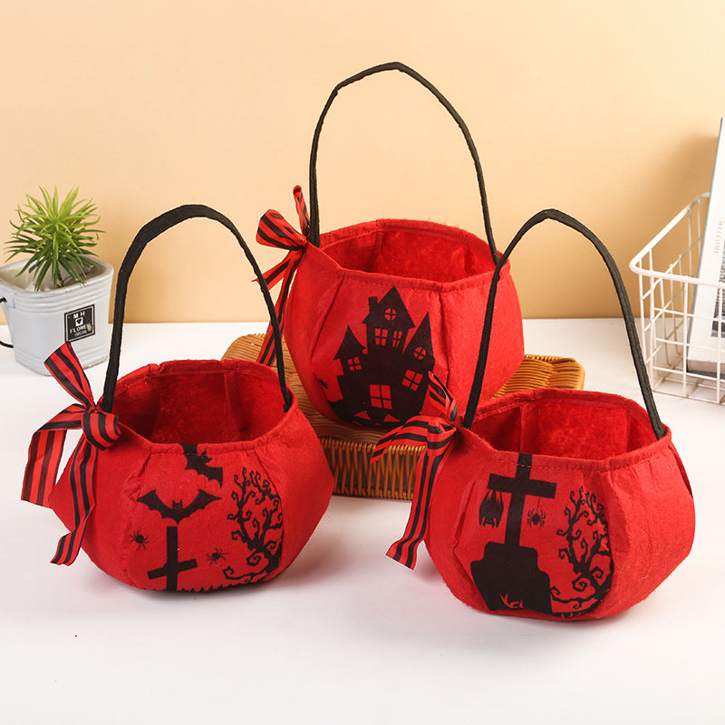 Plüsch-Halloween-Süßigkeitenkorb mit Henkel und Schleife