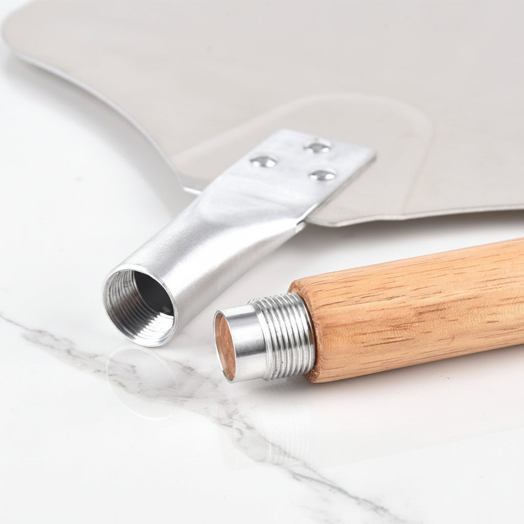 Extra Große Pizzaschaufel mit Abnehmbarem Holzgriff und Dünner Aluminiumplatte Brehn