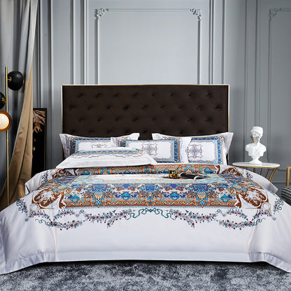 Satin-Feel Art Deco Bettbezug Set mit besticktem Motiv