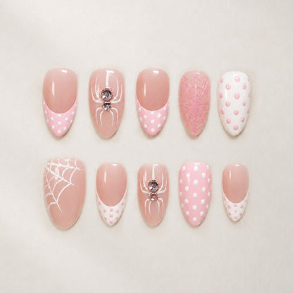 Kunstnagelset mit verspielten Spinnen- und Punkte-Motiven Brehn