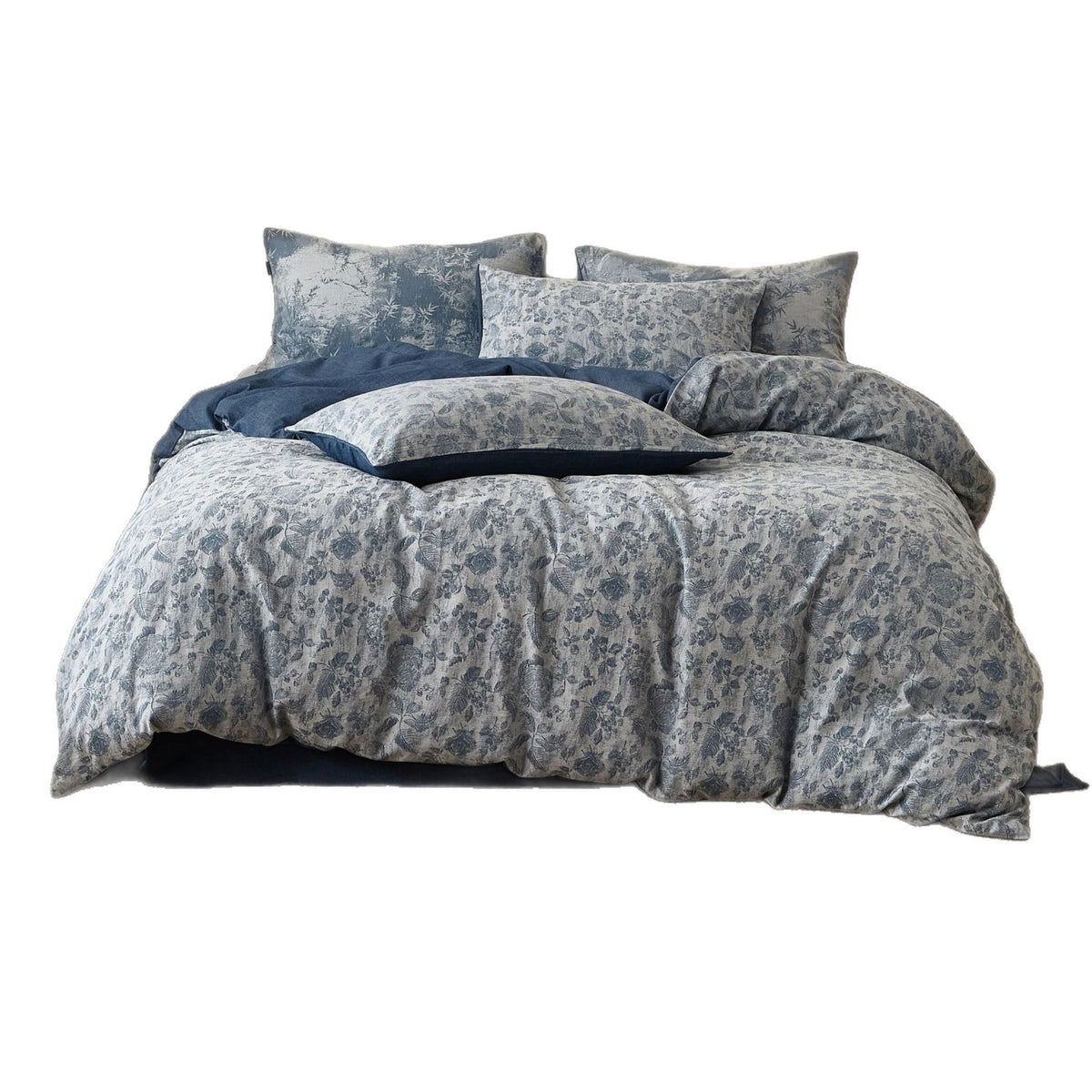 Gepflegter Leinenmischung Botanischer Jacquard Bettbezug und Kissenbezug Set