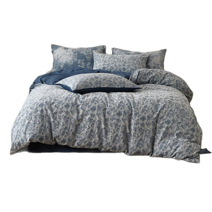 Gepflegter Leinenmischung Botanischer Jacquard Bettbezug und Kissenbezug Set