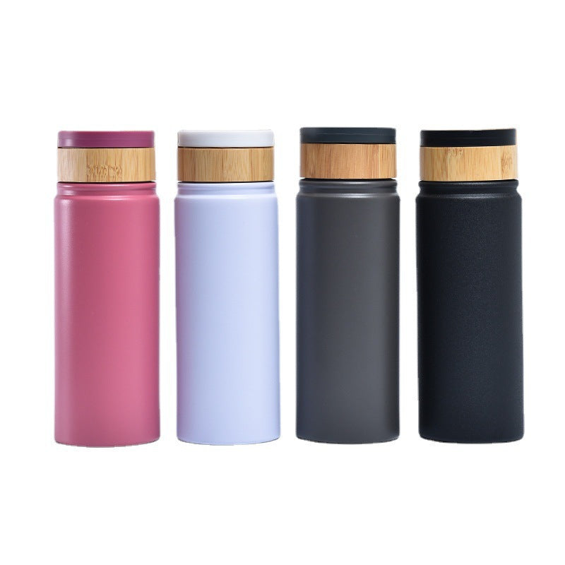 Damen stilvolle und vielseitige Edelstahl Trinkflasche mit Bambusverschluss Brehn