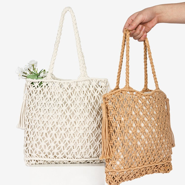 Damen Makramee Strandtasche mit eleganten Fransen Brehn
