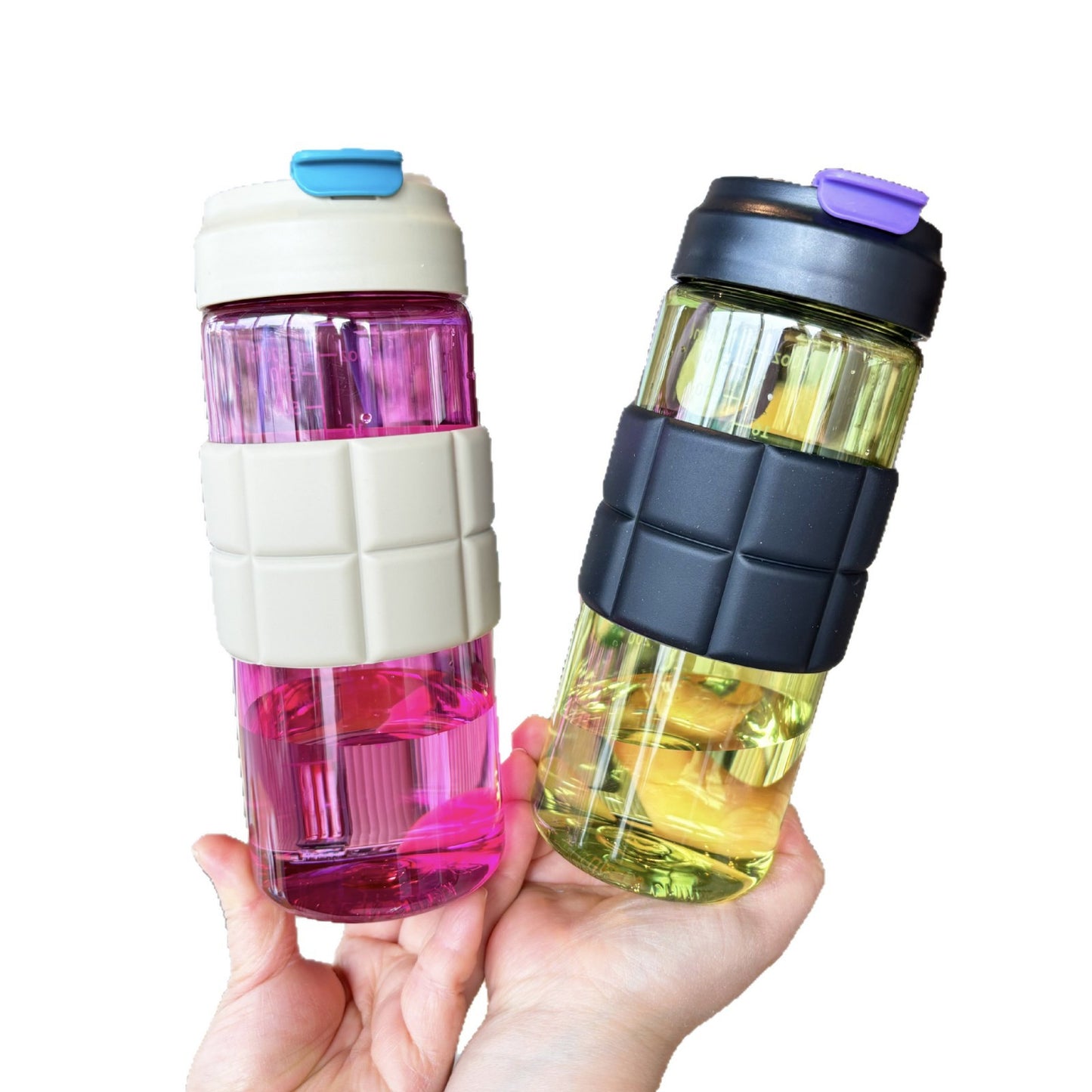 Damen transparente Trinkflasche mit rutschfester Silikonummantelung Brehn