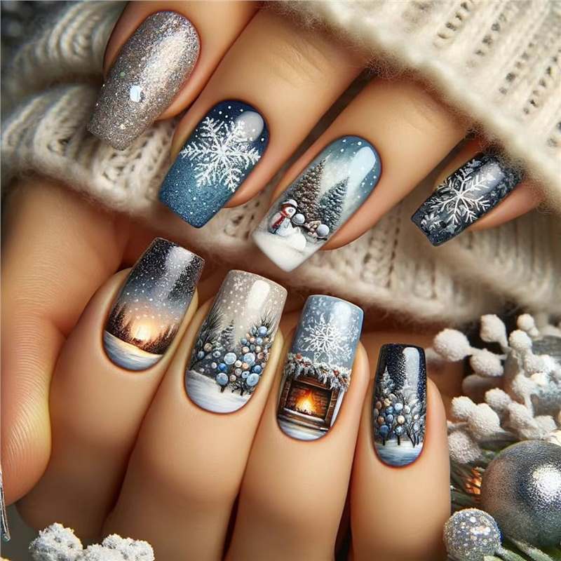Festliches Feiertags-Themen Press-On Nail Art Set Brehn