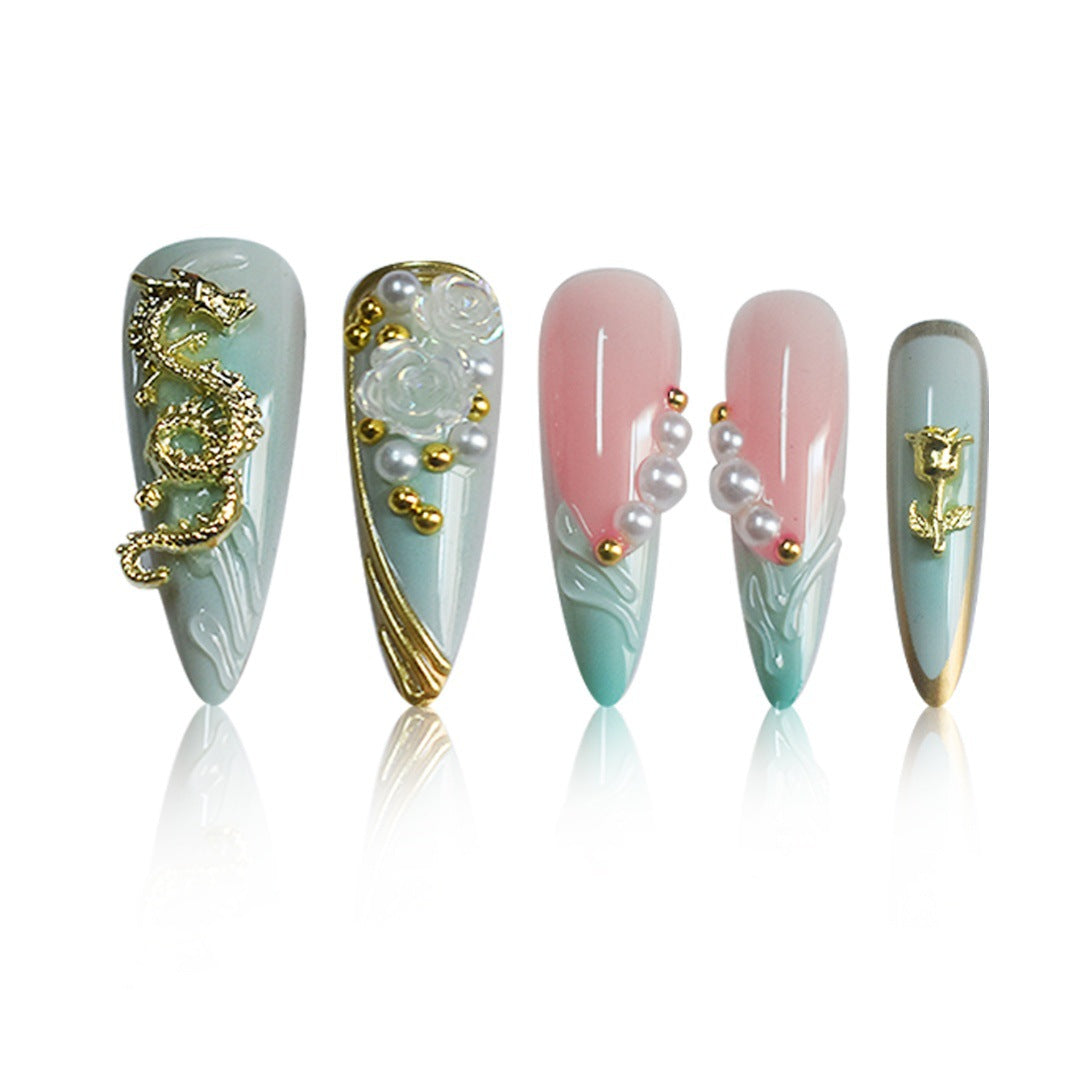 Luxuriöse Strass- und Blumen Druck-Nagelkunst Brehn