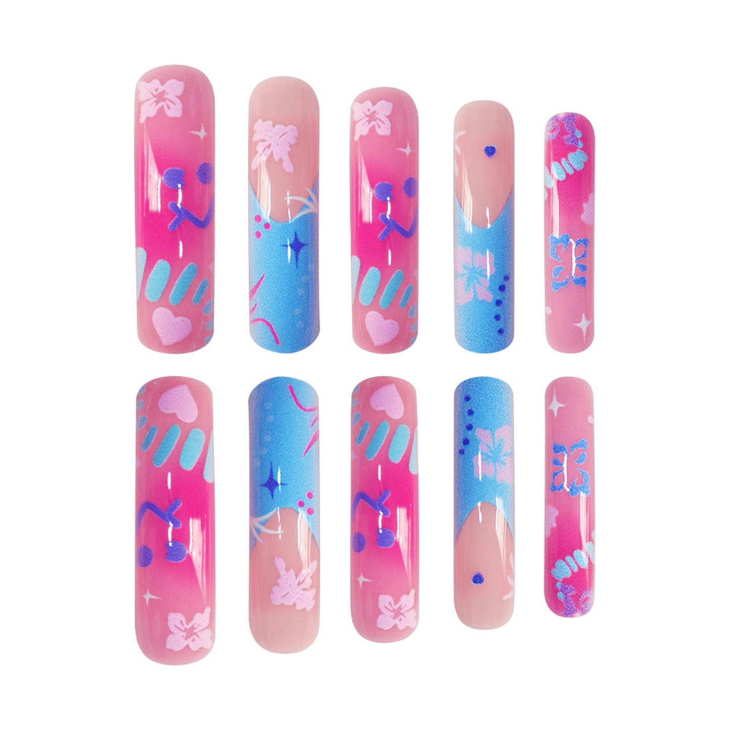 Künstlerische Press-On-Nagelerweiterungen mit floralen Designs Brehn