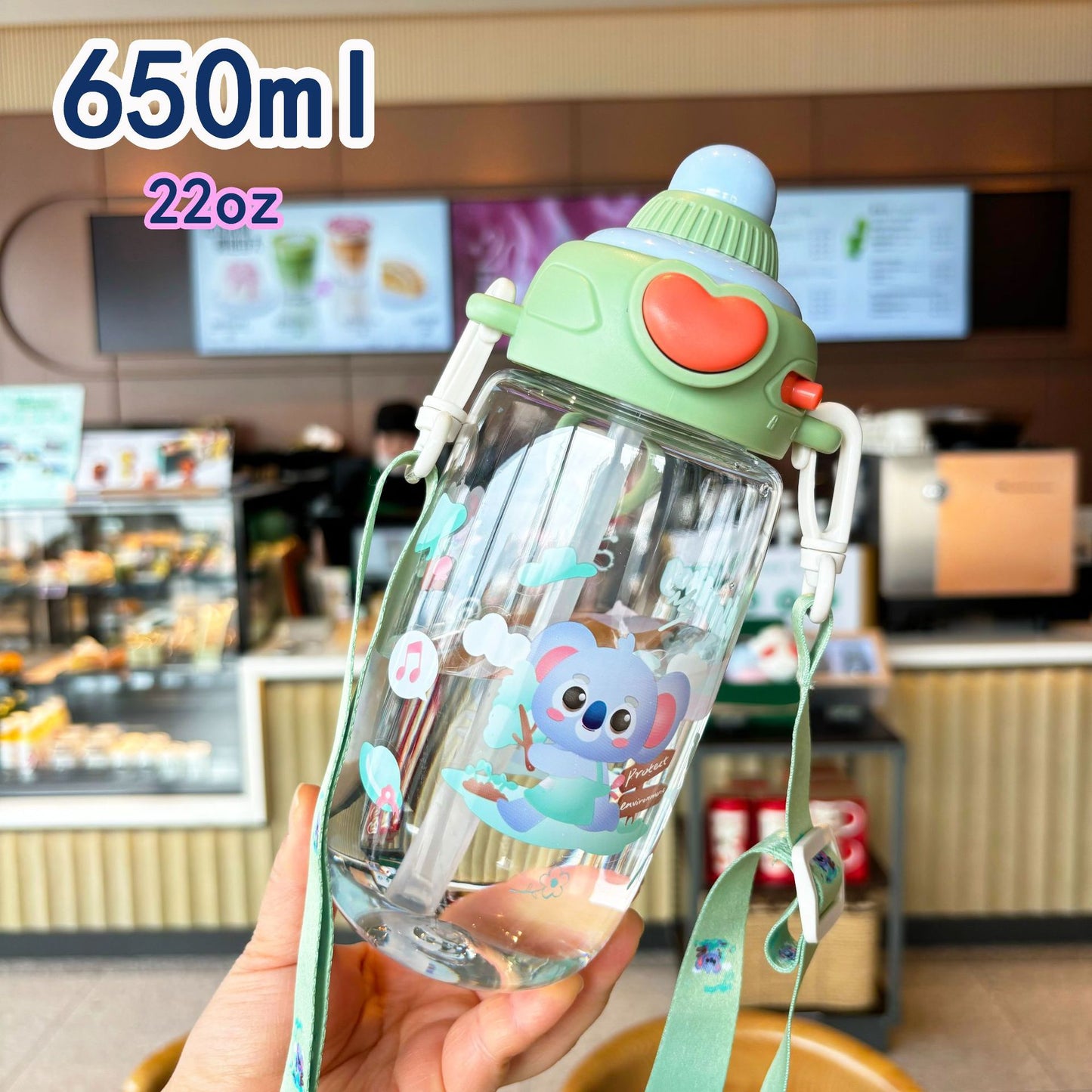 Damen transparente Trinkflasche mit ergonomischem Tragegriff und integriertem Strohhalm Brehn