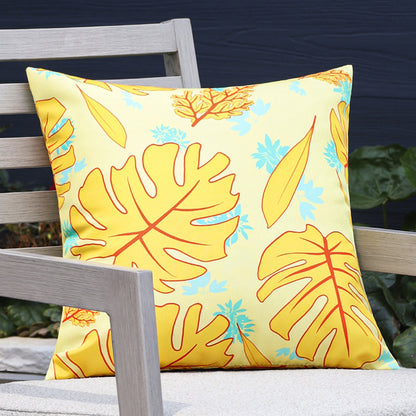 Quadratischer Garten-Kissenbezug mit UV-beständigem Outdoor-Polyester, tropischem Blattjacquard und verdecktem Reißverschluss Brehn