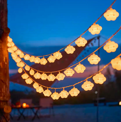 Warme weiße Stern- und Globus-LED-Lichterkette mit Batteriepack und wetterfesten Glühbirnen Brehn