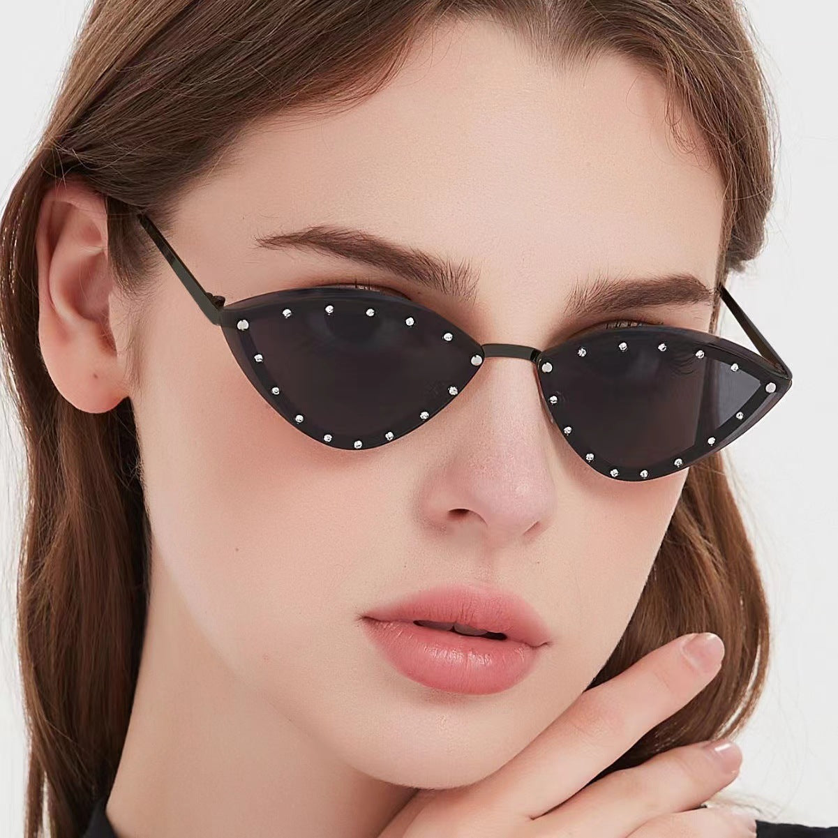 Damen Cat-Eye Sonnenbrille mit funkelnden Kristallakzenten Brehn