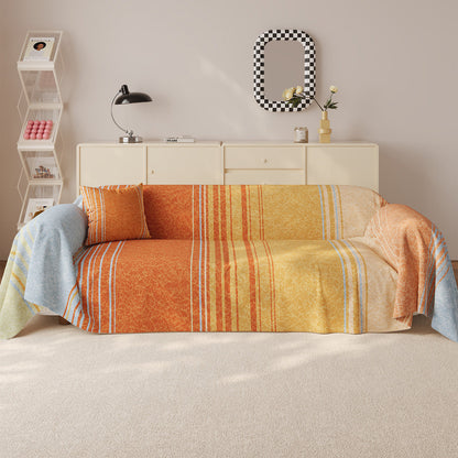 Oversized Reversible Striped Sofa Throw Cover and Cushion Set