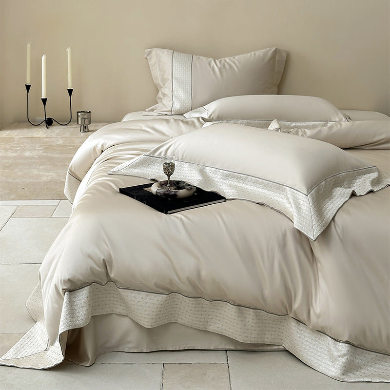 Luxus Jacquard-Besatz Baumwollsatin Bettbezug Set