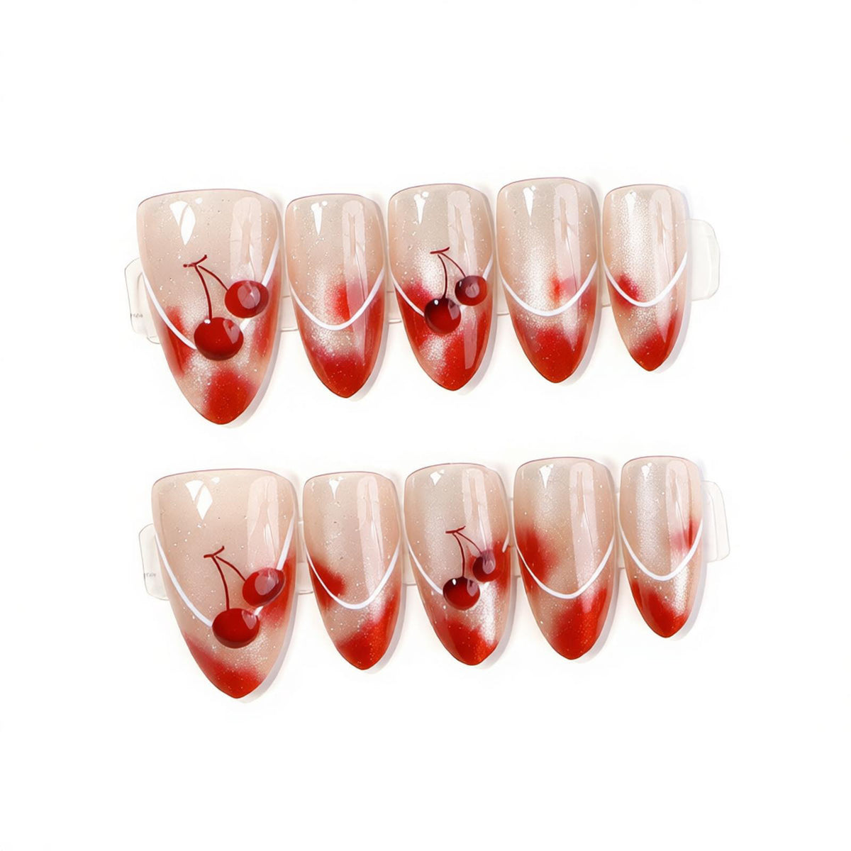 Künstlerisches, mit Kirschen verziertes Press-On Nail Art Set Brehn