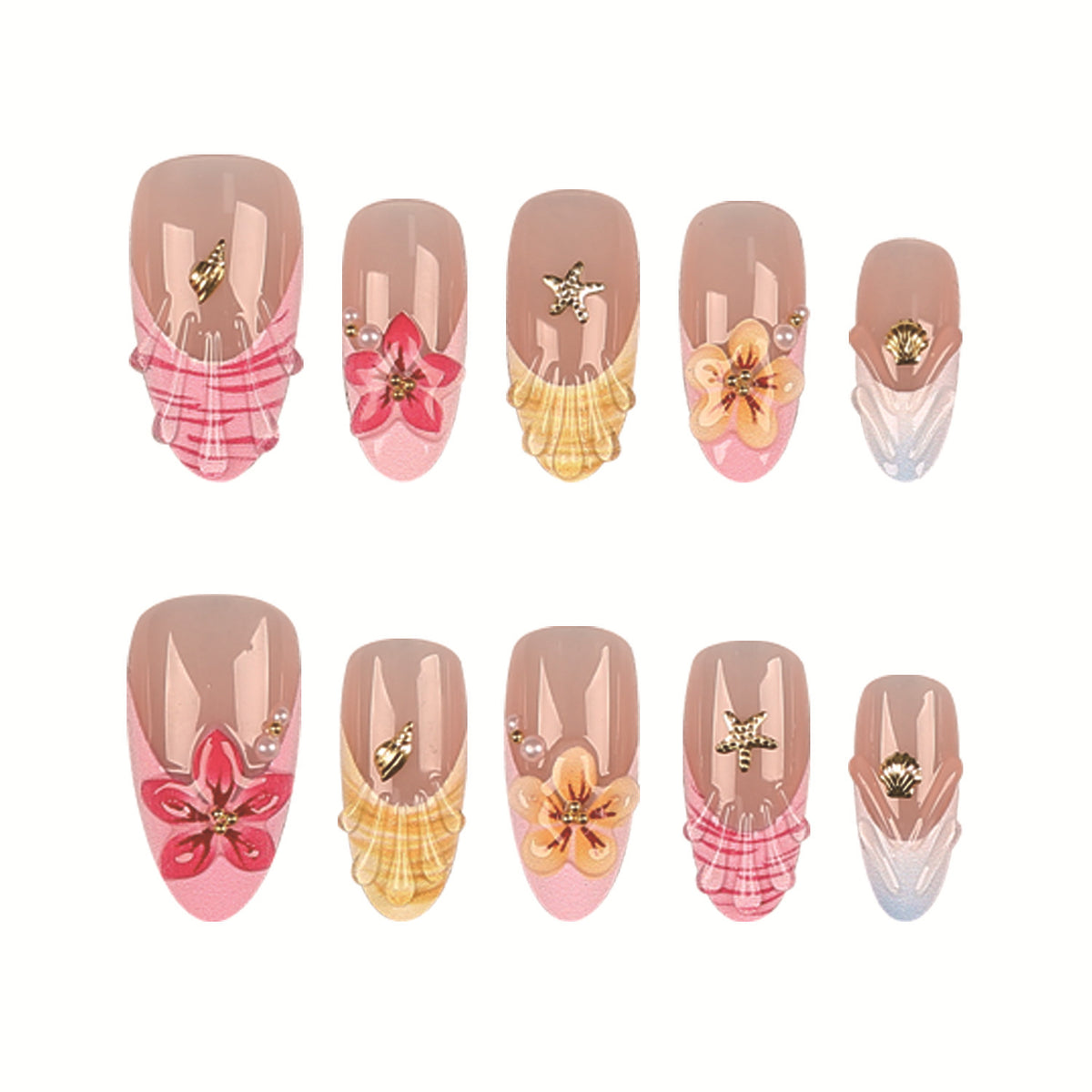 Künstlerisches Florales Press-On Nagelkunst Set