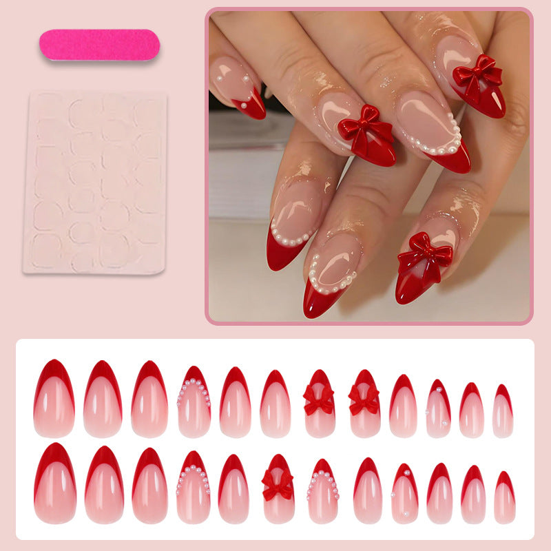 Kunstnagelset mit hochwertigem Schleifen- und Perlendesign Brehn