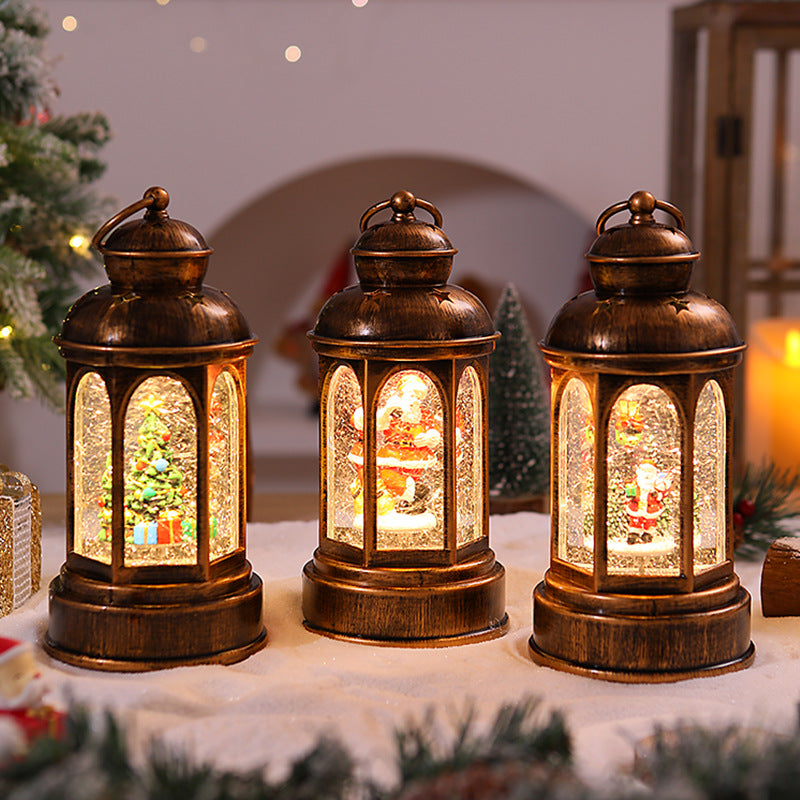 Beleuchtete Weihnachtslaterne mit Weihnachtsmann-Szene Brehn