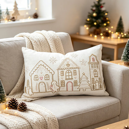 Weihnachtliches Lebkuchenhaus bestickter Samt Kissenbezug für die Lendenstütze