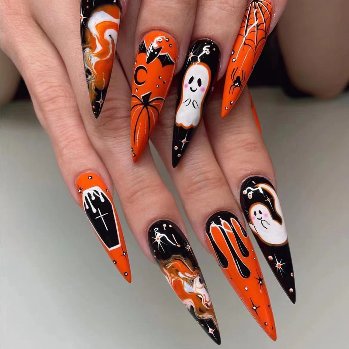 Halloween-Themen Stiletto Press-On Nägel Brehn