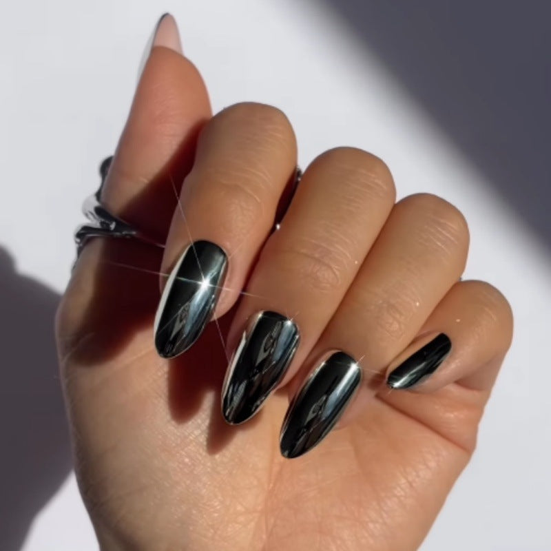 Glänzende schwarze Stiletto Press-On Nägel Brehn