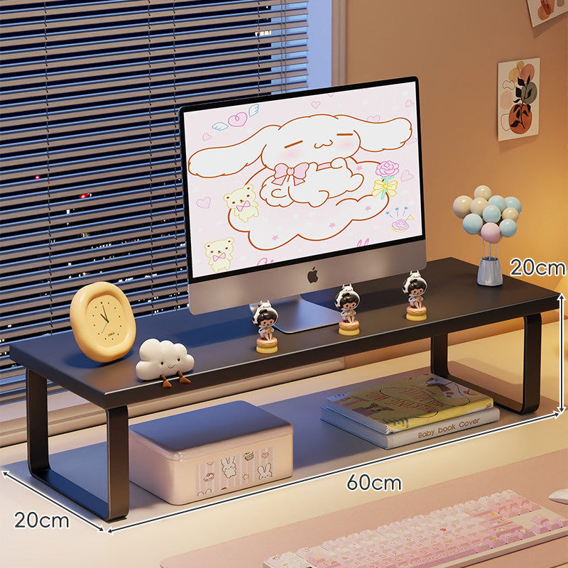 Erhöhter Monitorständer mit Holz-Optik-Oberfläche, Metallrahmen und Unterregal-Stauraum