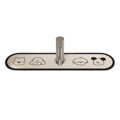Decorative Anti-Slip Silicone Faucet Counter Tray Mat with Cute Dog Faces