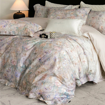 Luxus Aquarell Floral Gebürstet Mikrofaser Bettbezug Set mit Paspelbesatz