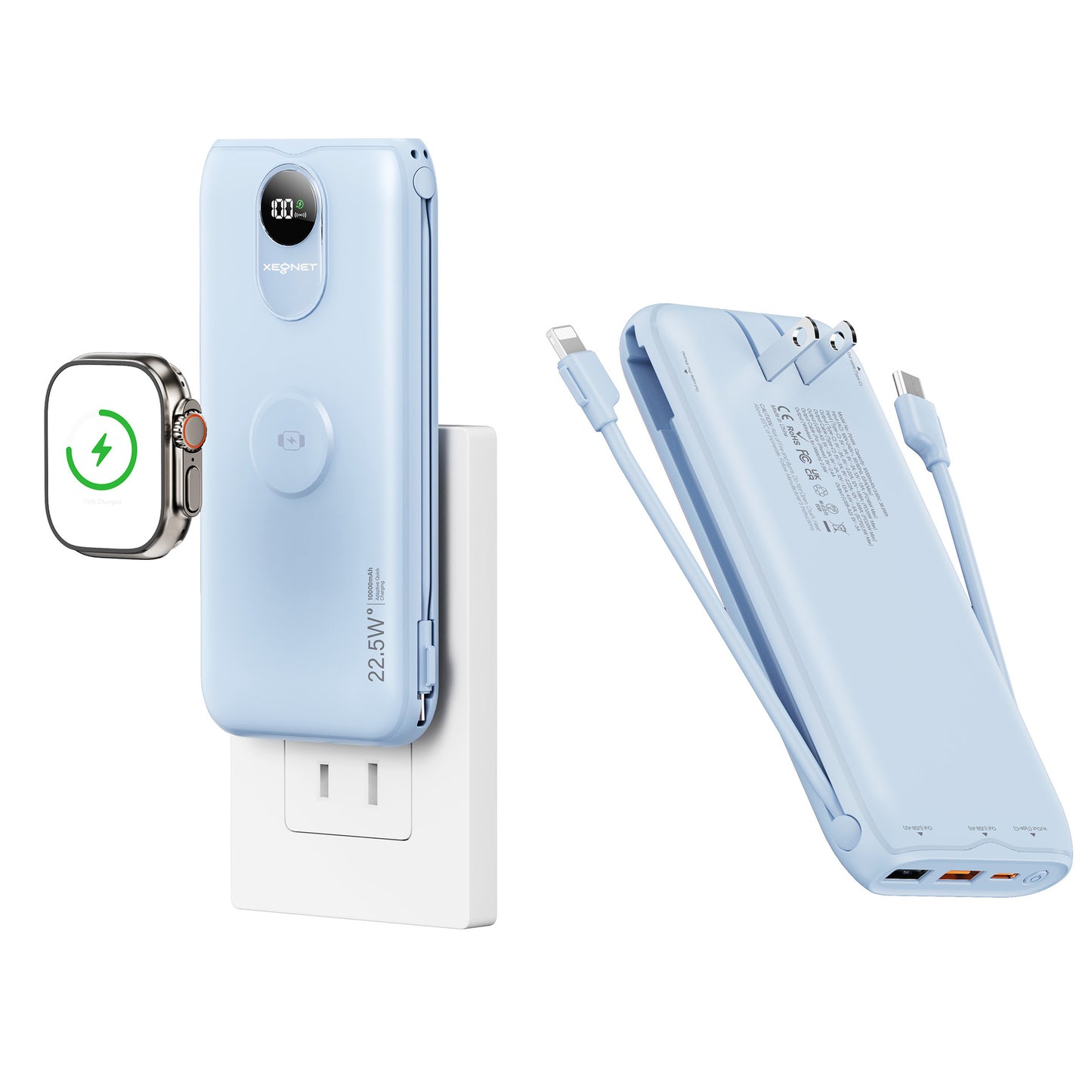 Tragbare Powerbank mit Qi-Ladefunktion und Kabelgebundenem Schnellladesystem Brehn