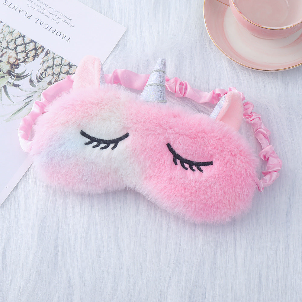 Damen nan kuschelige Einhorn-Schlafmaske mit gestickten Wimpern, weichem Plüsch und elastischem Rüschenband Brehn