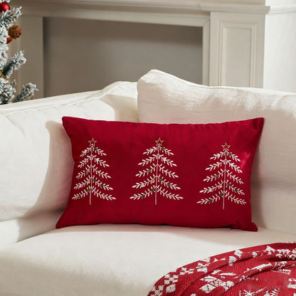 Bestickte festliche Rückenkissenhülle mit Trio-Weihnachtsbaum-Motiv